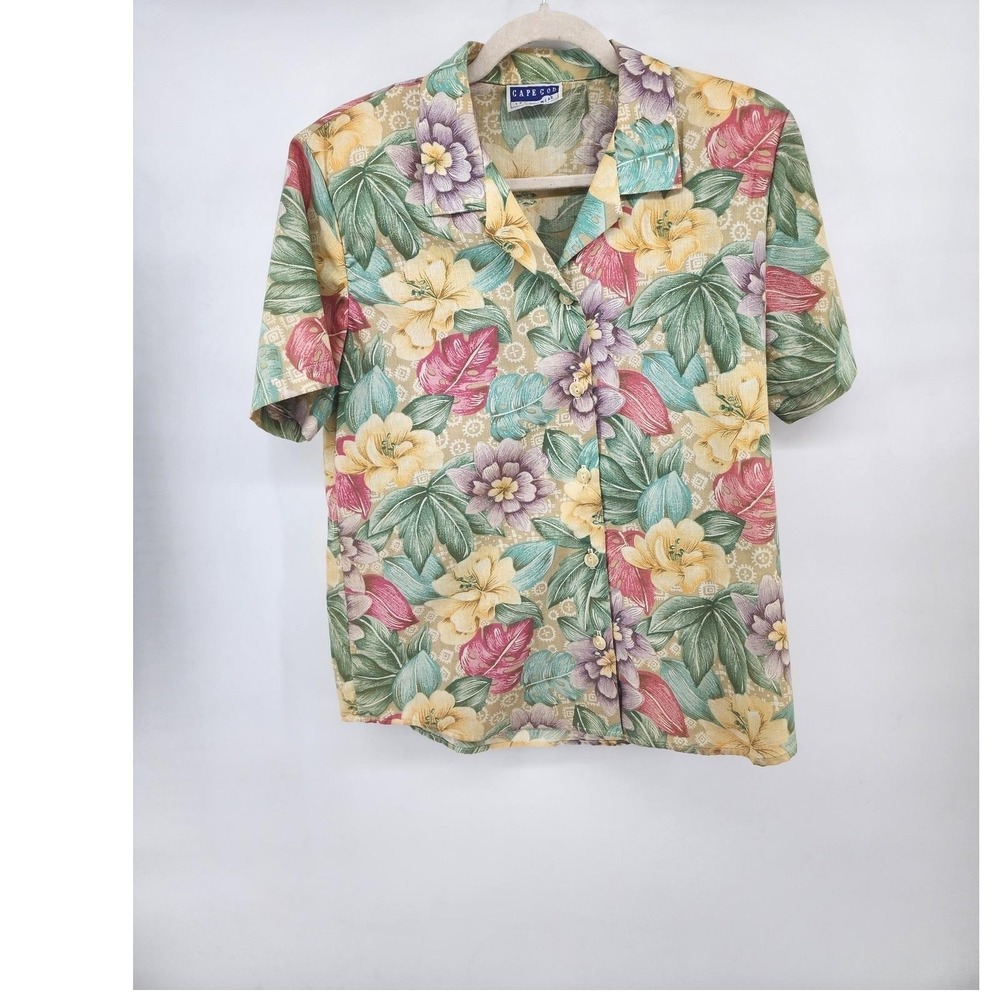 Cape Cod Sportswear Womens Floral Short Sleeve Button Up Tropical Shirt Pastel